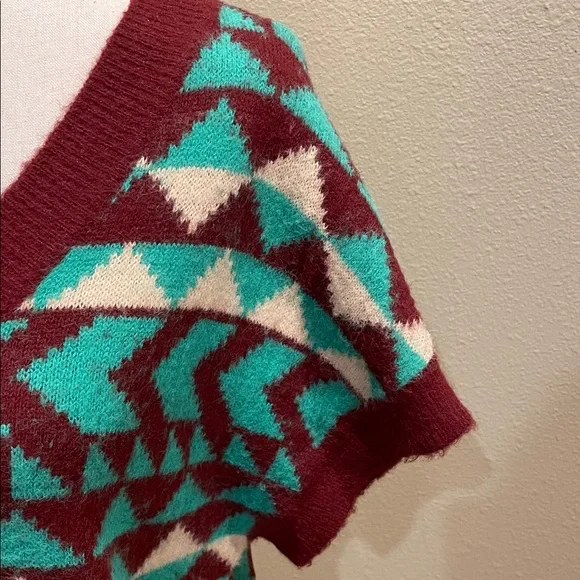 Free People Through The Motions Vest Green & Burgundy Brown Oversized Size Small - Picture 4 of 8